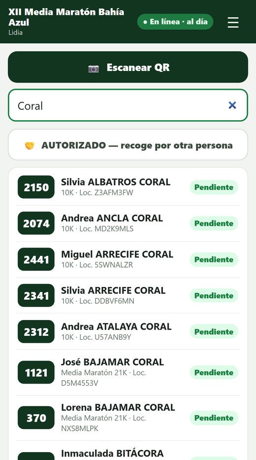 App de entrega: búsqueda de corredores por apellido