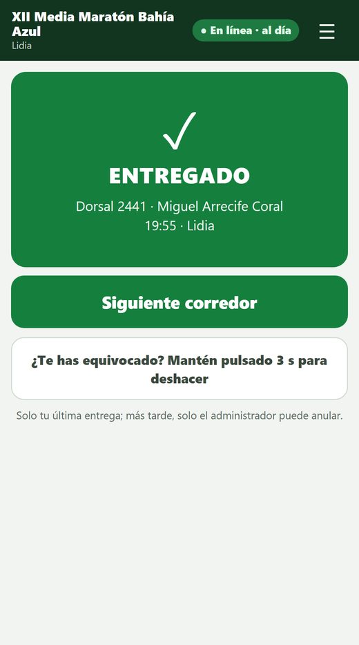 App de entrega: dorsal entregado
